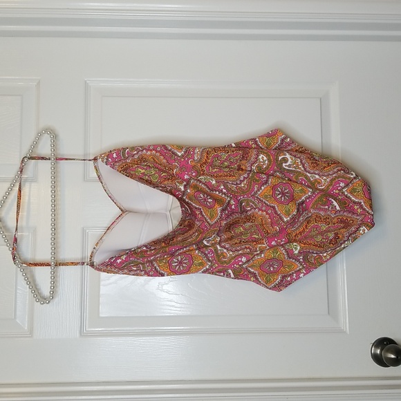 Tommy Bahama Womens One Piece Swimsuit Colorful Pin Orange Green Print Size 16 - Picture 4 of 12